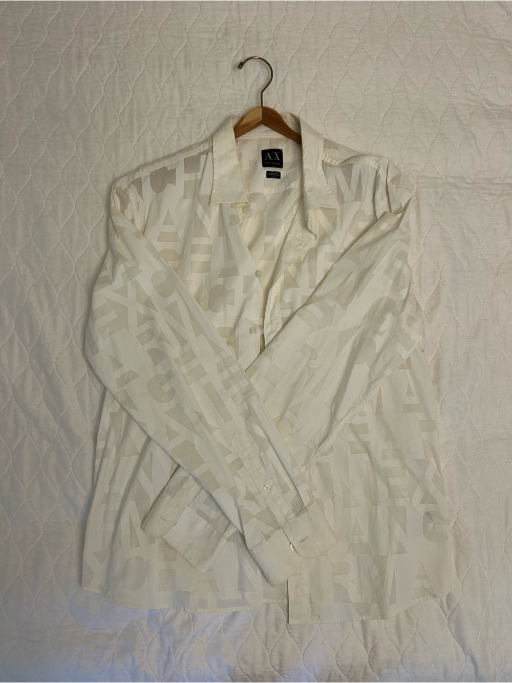 Armani Exchange Ivory Logo-Print Button Front Shirt